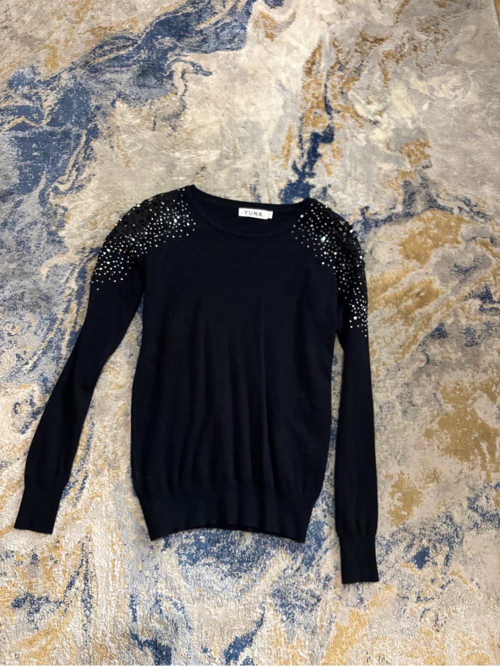 Yuna Women's Black Embellished Shoulder Sweater